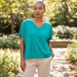 Lane Bryant Teal V Neck Short Sleeve Top Plus Size 14‎ 16 Cotton Modal